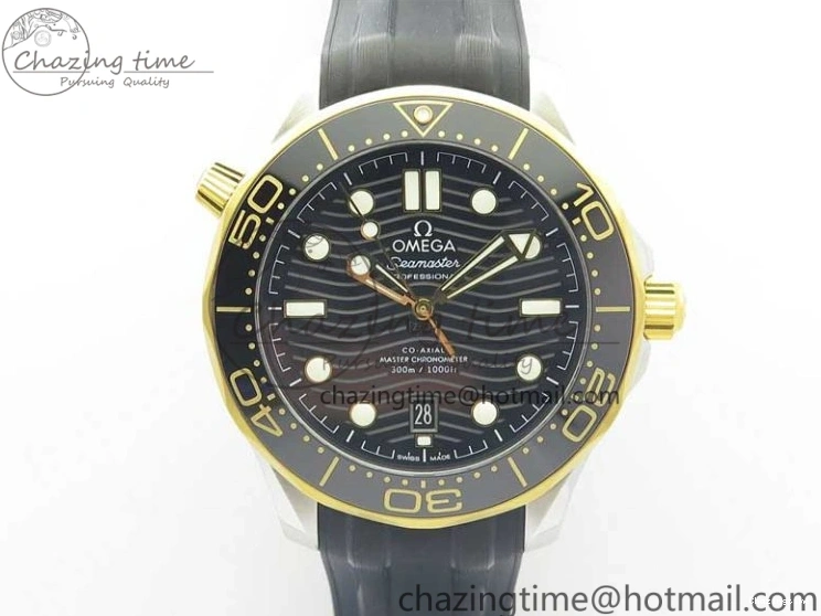 0502 Seasonal 2018 Seamaster Diver 300M SS YG VSF 1:1 Best Edition YG Bezel Black Dial on Black Rubber Strap A 7934
